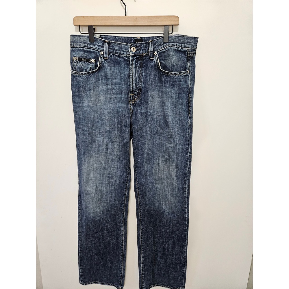 Hugo Boss Mens Dark Wash Straight‎ Leg Denim Jeans Blue 34x34